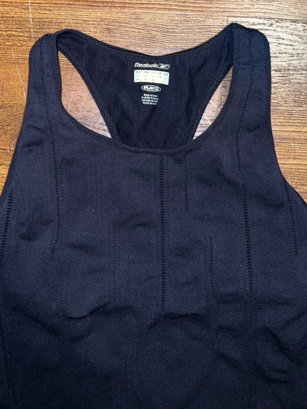 Reebok Black Seamless Fitted Racerback Athletic Stretch Sporty Tank Top Size L - Picture 6 of 7